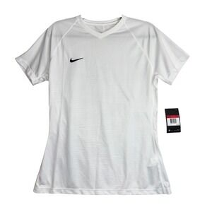 Nike Womens Dri-FIT Soccer Jersey White V-Neck Training Top *NEW*
